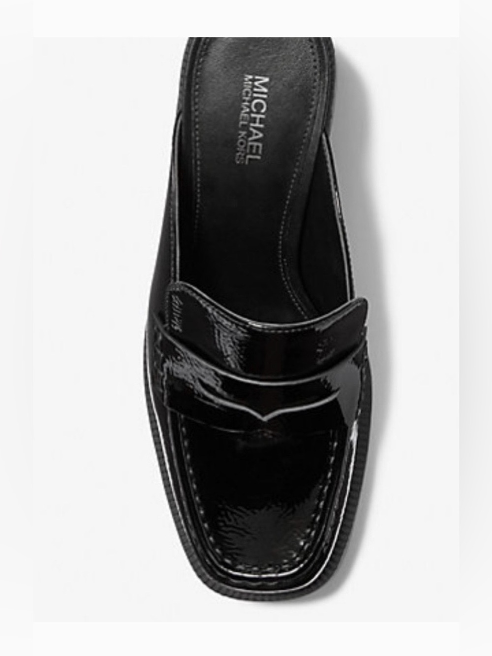 Michael Kors Eden Black Crinkled Patent Leather Heeled Mule- Women - Picture 3 of 8